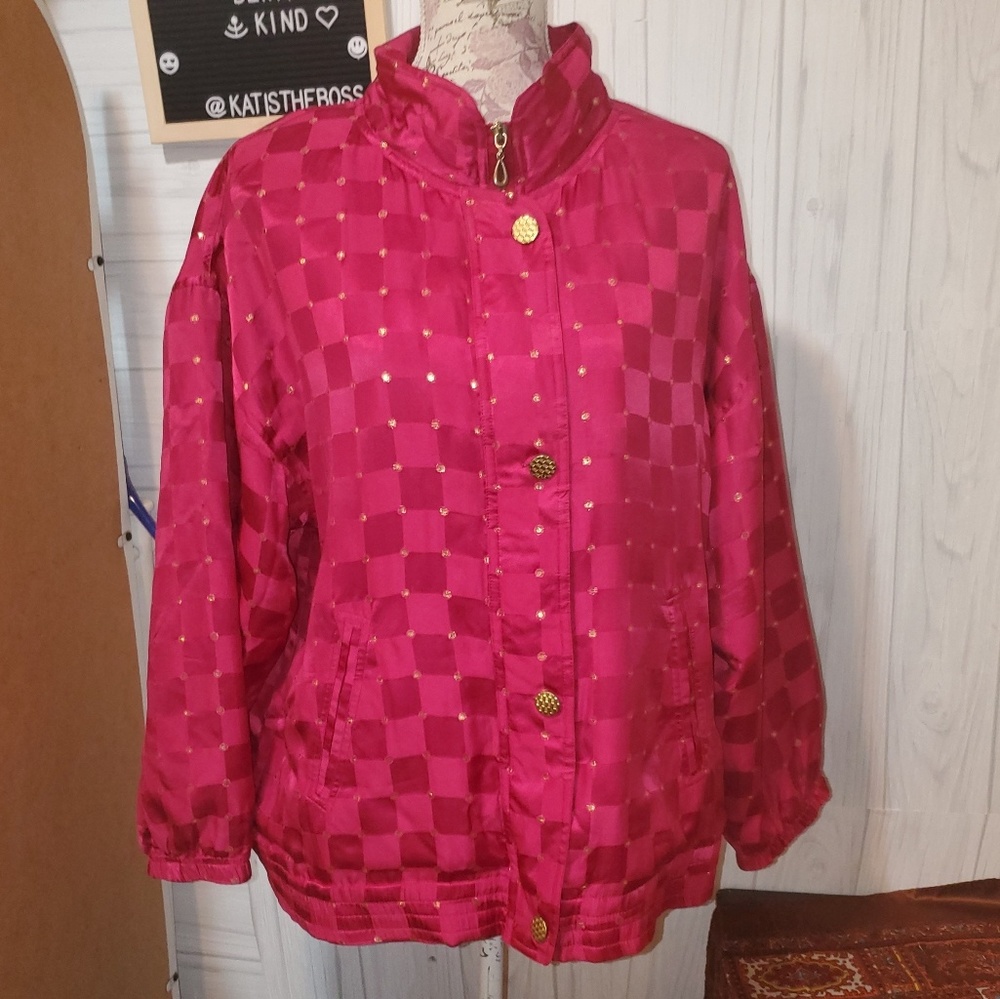 Vintage Mureli 100%Silk Pink&Gold jacket oversizeL
